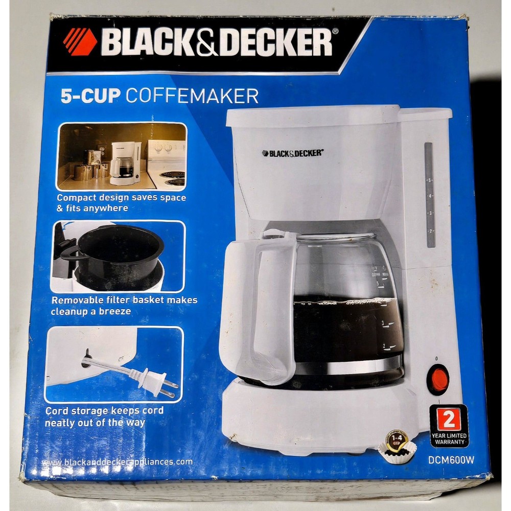 Black Decker 5 Cup Switch Coffee Maker White DCM600W Compact Includes Box Works